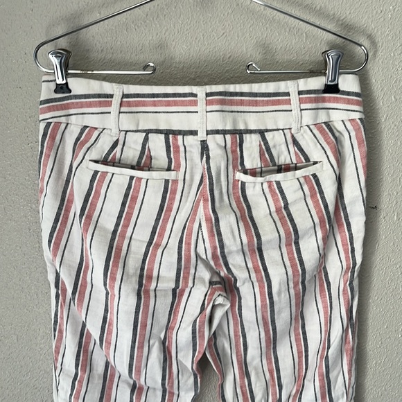 Loft Womens Pant White Linen Striped Marisa Coastal Grandma Academia Ankle - Picture 6 of 9